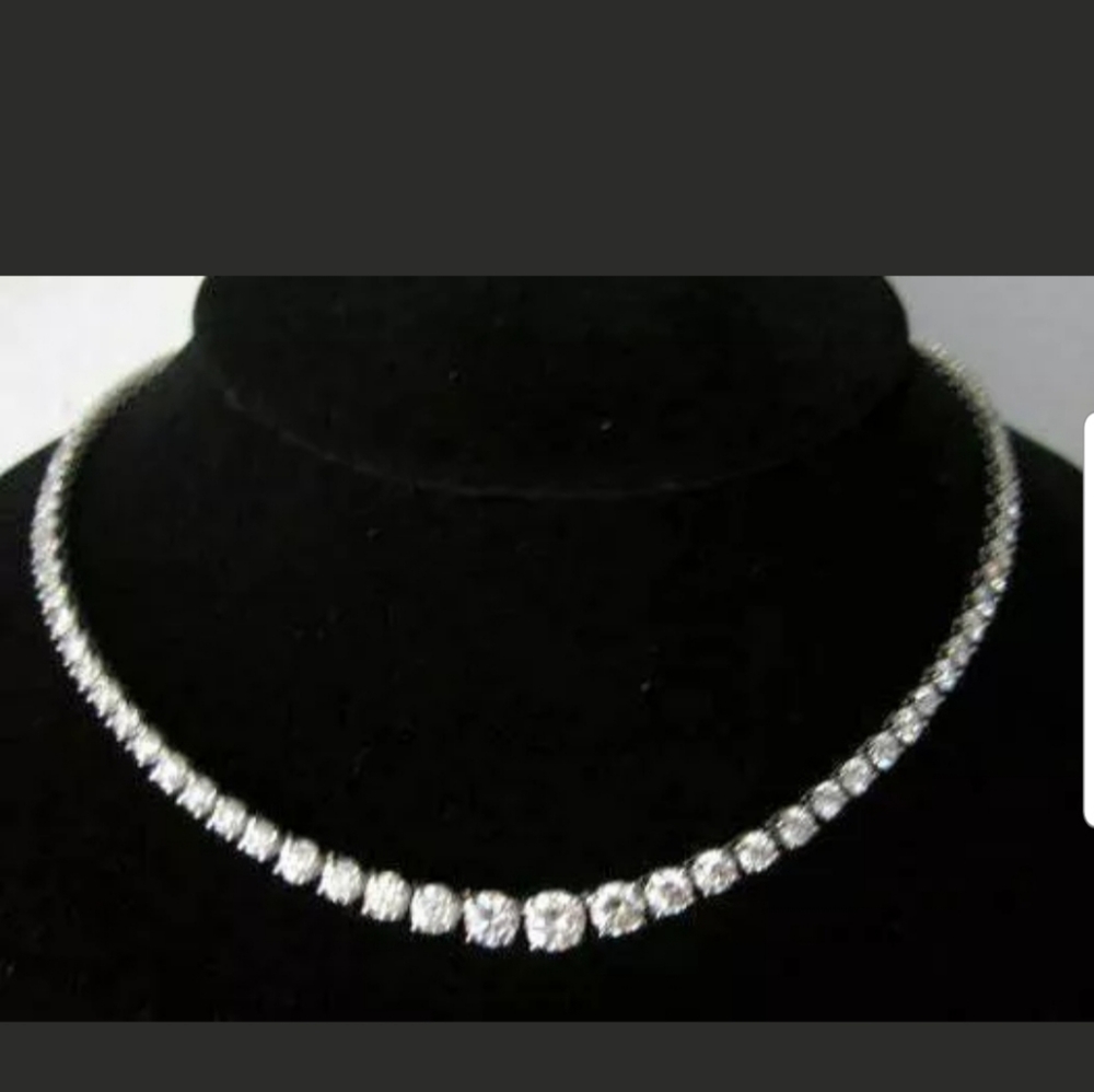 Sterling Silver Lab Created Diamond Tennis Necklac